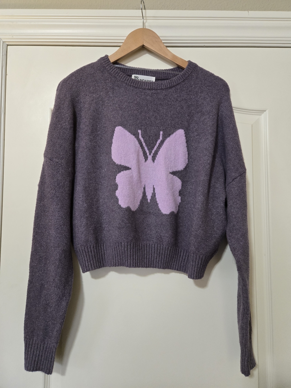 No Boundaries Lavender and Lilac Butterfly Crewneck Sweater